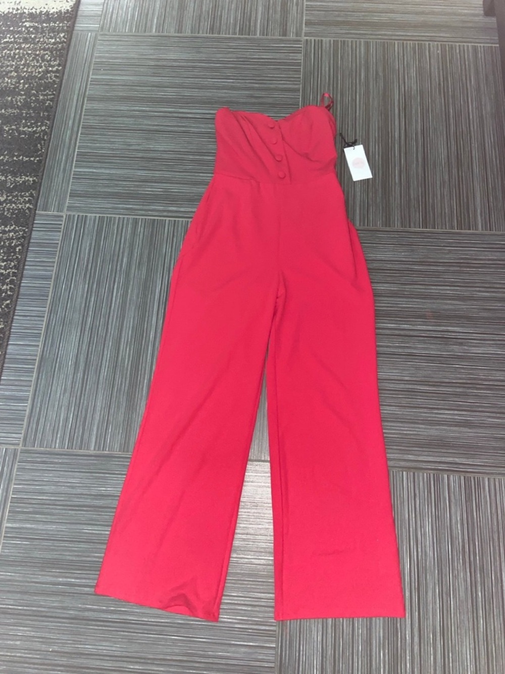 Women’s Red Strapless Jumpsuit with Wide Leg